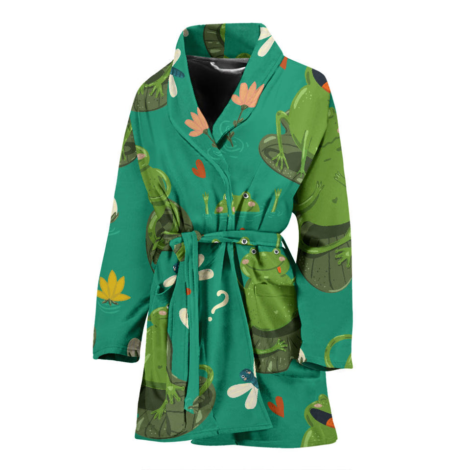 Cute Frog Dragonfly Design Pattern Women'S Bathrobe