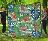 Heliconia Palm And Monstera  Leaves Pattern Premium Quilt