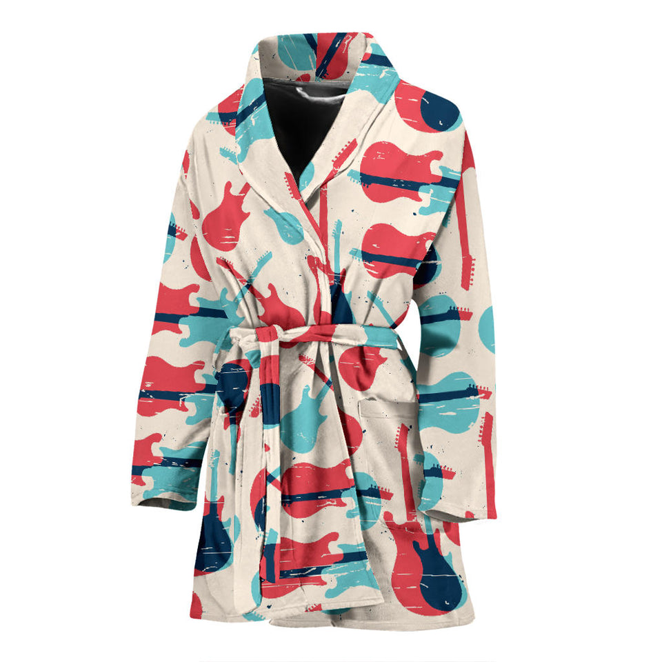 Red Blue Guitar Pattern Women'S Bathrobe
