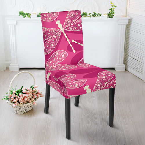 Beautiful Dragonfly Pink Background Dining Chair Slipcover