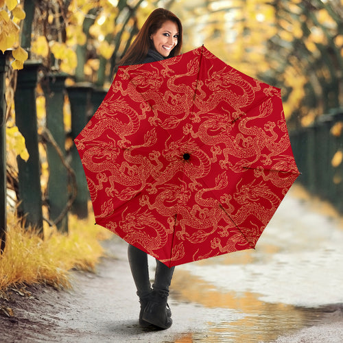 Gold Dragons Red Background Umbrella