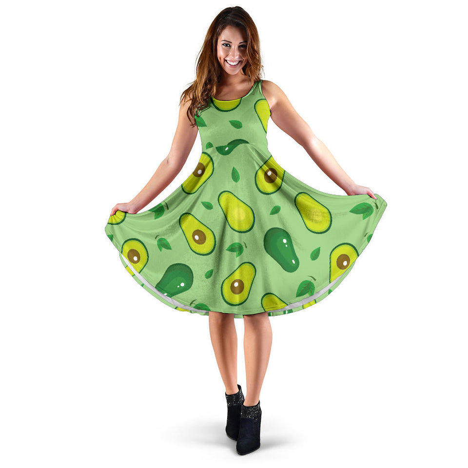 Avocado Pattern Green Background Sleeveless Midi Dress