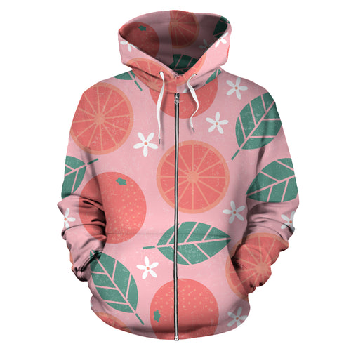 Grapefruit Leaves Flower Pink Background Zip Up Hoodie