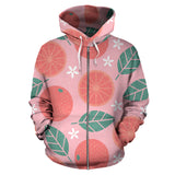 Grapefruit Leaves Flower Pink Background Zip Up Hoodie