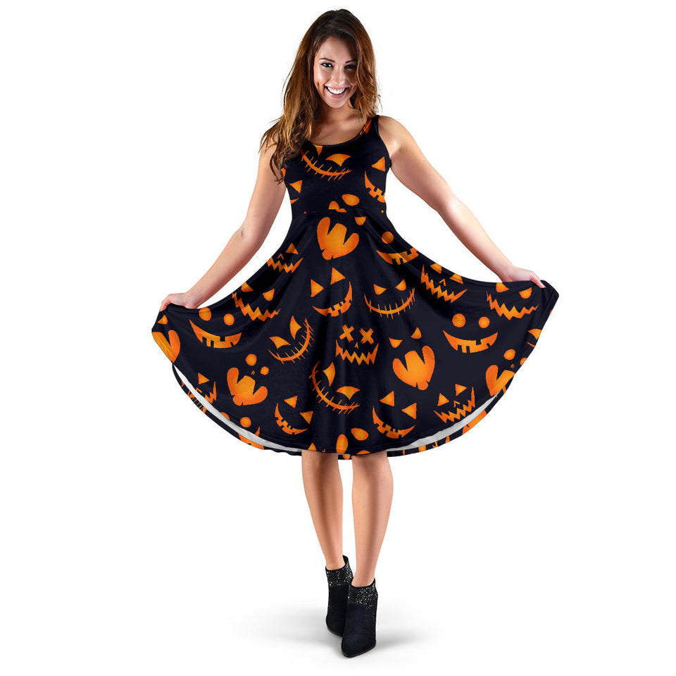 Halloween Pattern Pumpkin Background Sleeveless Midi Dress