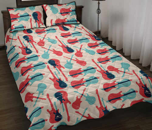 Red Blue guitar pattern Quilt Bed Set
