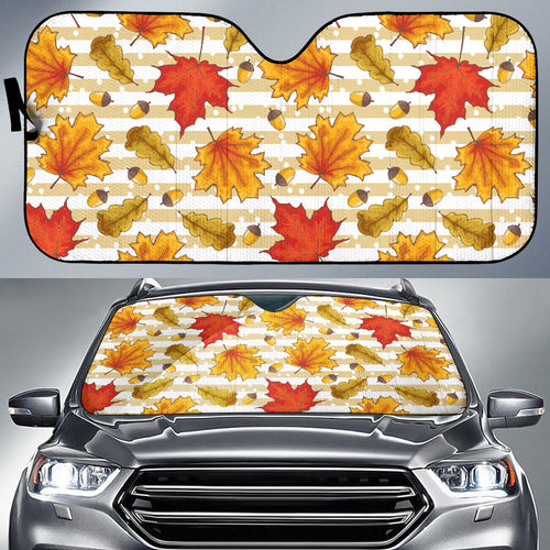 Maple Leaf Oak Leaf Acorns Beige Striped Background Car Sun Shade