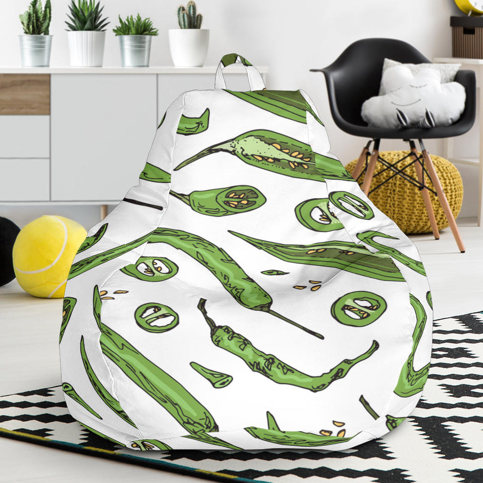Hand Drawn Sketch Style Green Chili Peppers Pattern Bean Bag Cover