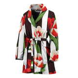 Red And White Tulips Pattern Women'S Bathrobe