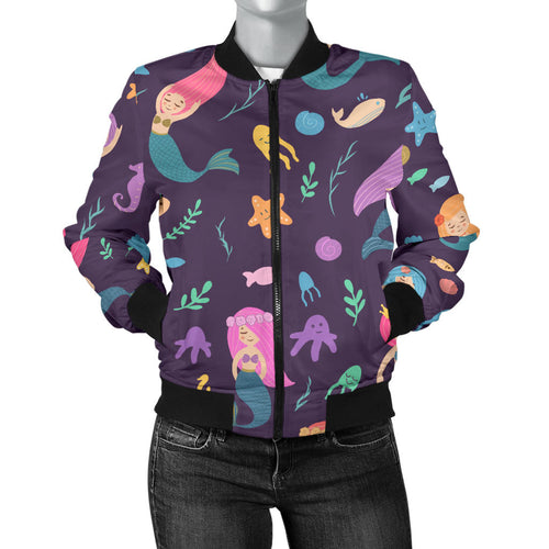 Beautiful Mermaid Fish Jellyfish Algae Other Marine World Women'S Bomber Jacket