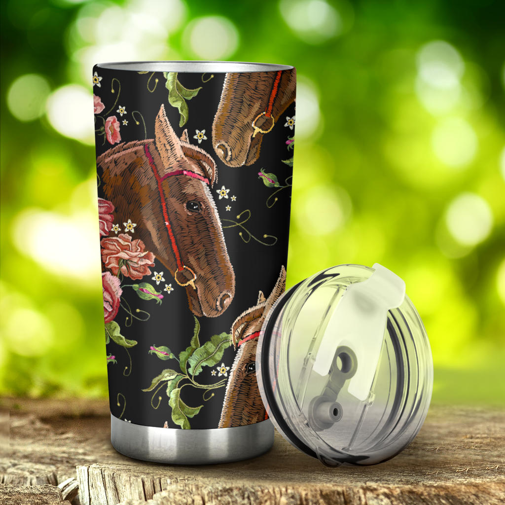 Horse Head Wild Roses Pattern Tumbler