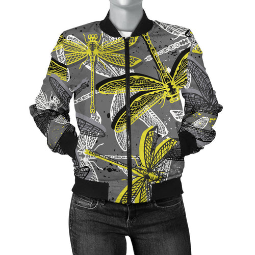 Hand Drawn Dragonfly Pattern Women'S Bomber Jacket