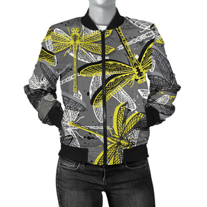 Hand Drawn Dragonfly Pattern Women'S Bomber Jacket