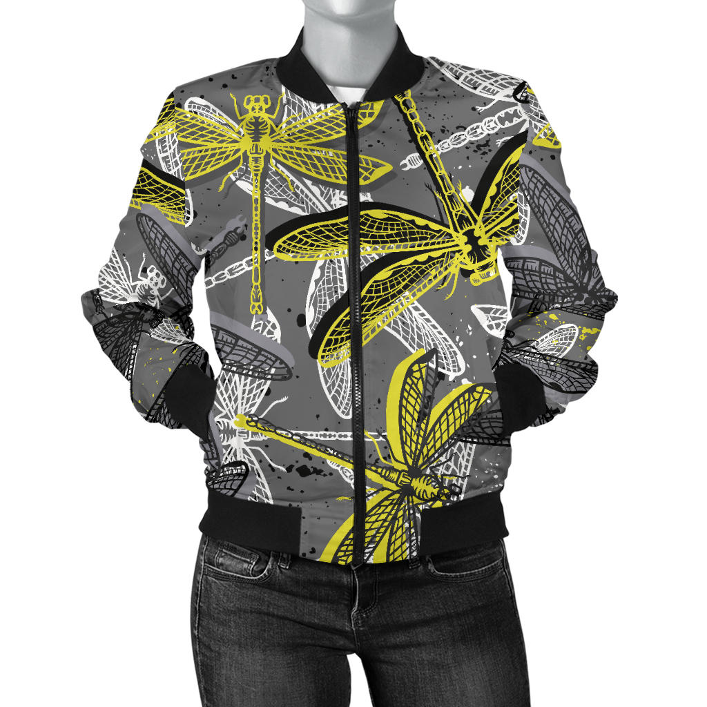 Hand Drawn Dragonfly Pattern Women'S Bomber Jacket