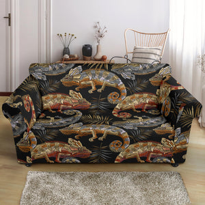 Chameleon Lizard Tropical Leaves Palm Tree Loveseat Couch Slipcover