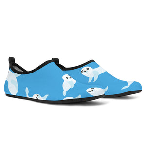 Cute Sea Lion Seal Pattern Background Aqua Shoes