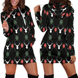 Deer Christmas New Year Pattern Argyle Women'S Hoodie Dress