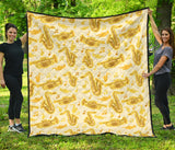Saxophone Cornet Pattern Yellow Background Premium Quilt