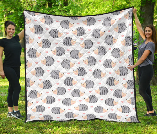 Hedgehog Pattern Print Design 04 Premium Quilt
