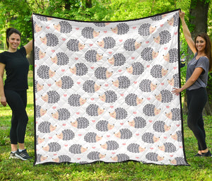 Hedgehog Pattern Print Design 04 Premium Quilt