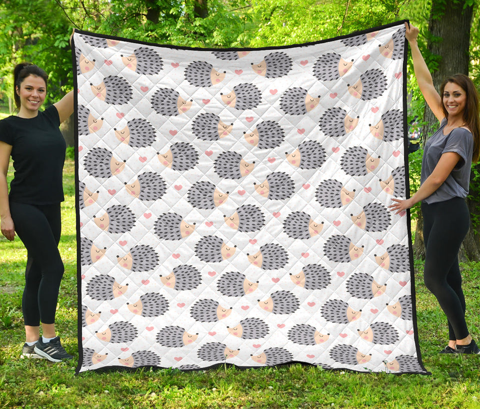 Hedgehog Pattern Print Design 04 Premium Quilt