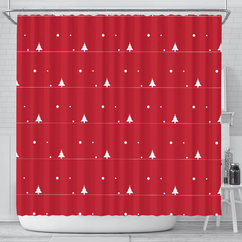 Christmas Tree Star Snow Red Background Shower Curtain Fulfilled In US