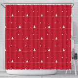 Christmas Tree Star Snow Red Background Shower Curtain Fulfilled In US
