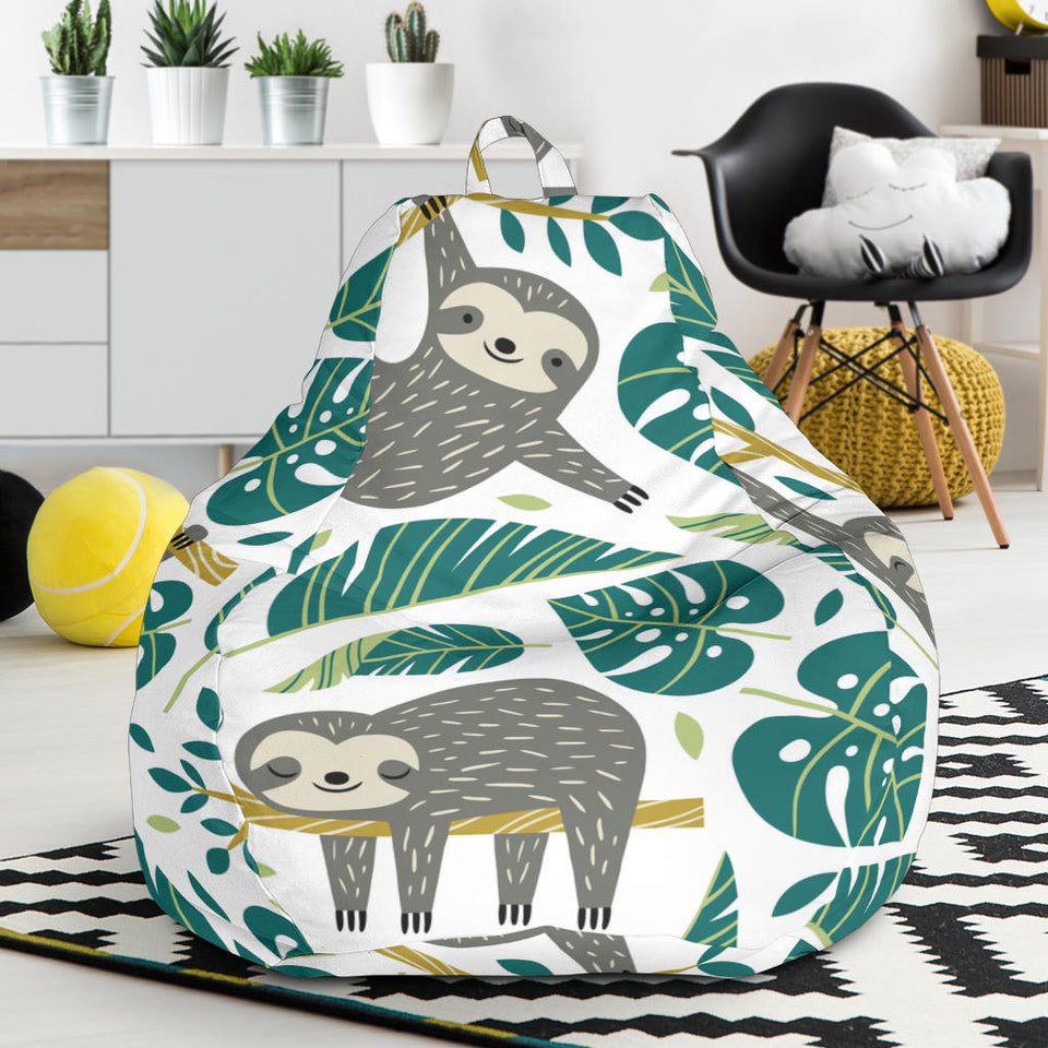 Cute Sloths Tropical Palm Leaves White Background Bean Bag Cover