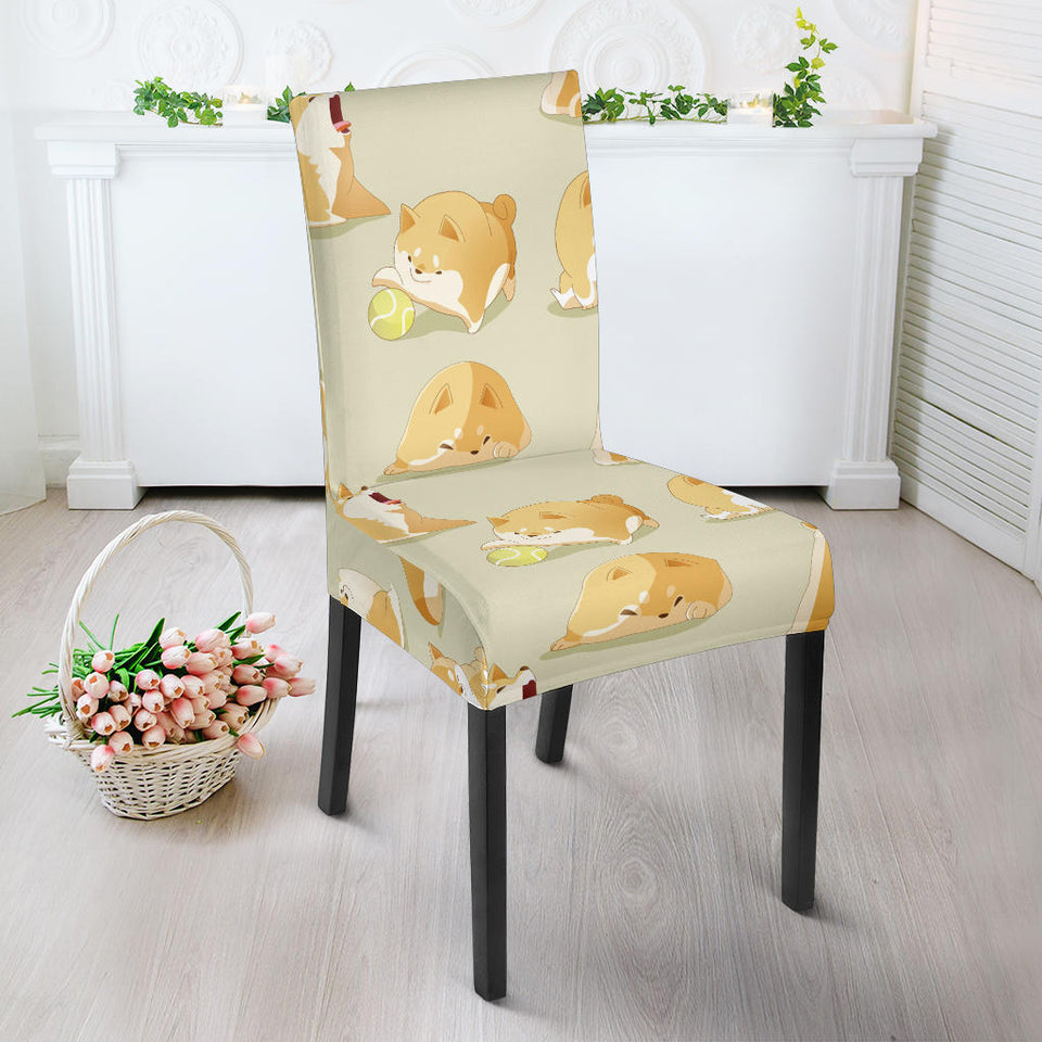 Cute Fat Shiba Inu Dog Pattern Dining Chair Slipcover