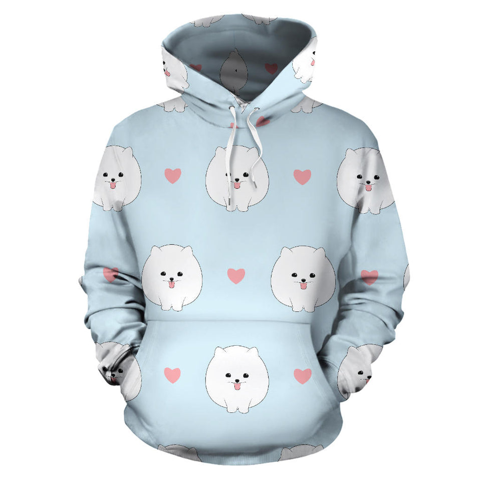 White Cute Pomeranian Pattern Men Women Pullover Hoodie