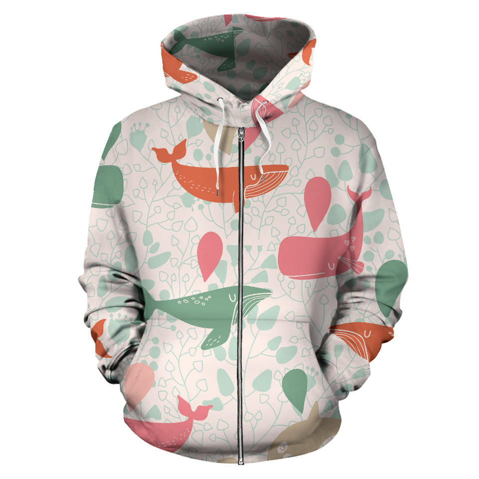 Cute Whale Pattern Zip Up Hoodie