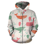 Cute Whale Pattern Zip Up Hoodie