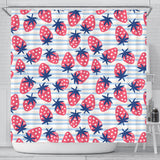 Strawberry Pattern Blue Lines Background Shower Curtain Fulfilled In US