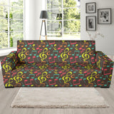 Music Notes Pattern Print Design 05 Sofa Slipcover