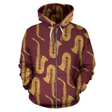 Hand Drawn Gold Saxophone Red Background  Zip Up Hoodie