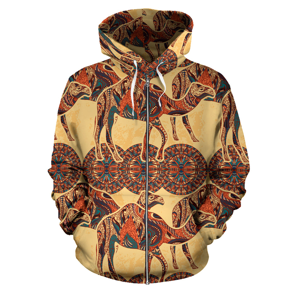Camel Polynesian Tribal Design Pattern Zip Up Hoodie