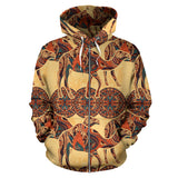Camel Polynesian Tribal Design Pattern Zip Up Hoodie