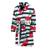 Hand Drawn Cherry Pattern Striped Background Men'S Bathrobe