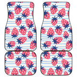 Strawberry Pattern Blue Lines Background Front And Back Car Mats