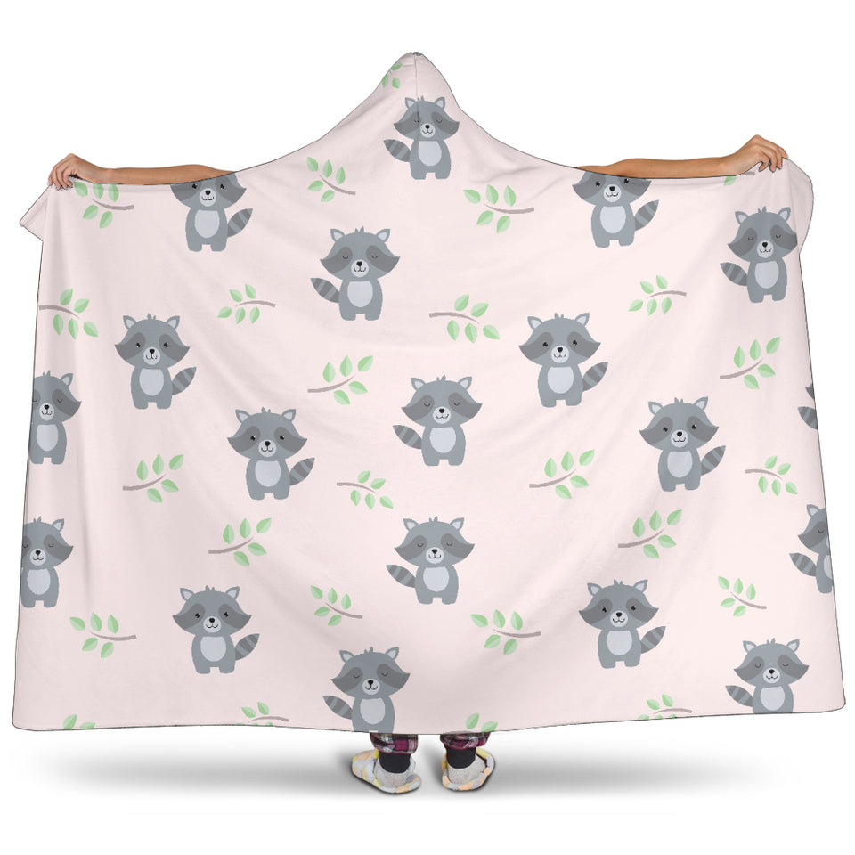 Cute Raccoons Leaves Pattern Hooded Blanket