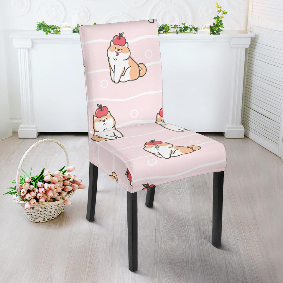 Cute Shiba Inu Dog Apple Pattern Dining Chair Slipcover