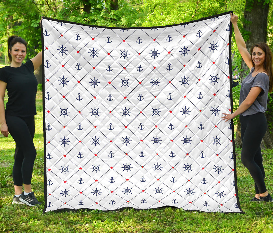 Anchor Rudder Nautical Design Pattern Premium Quilt.