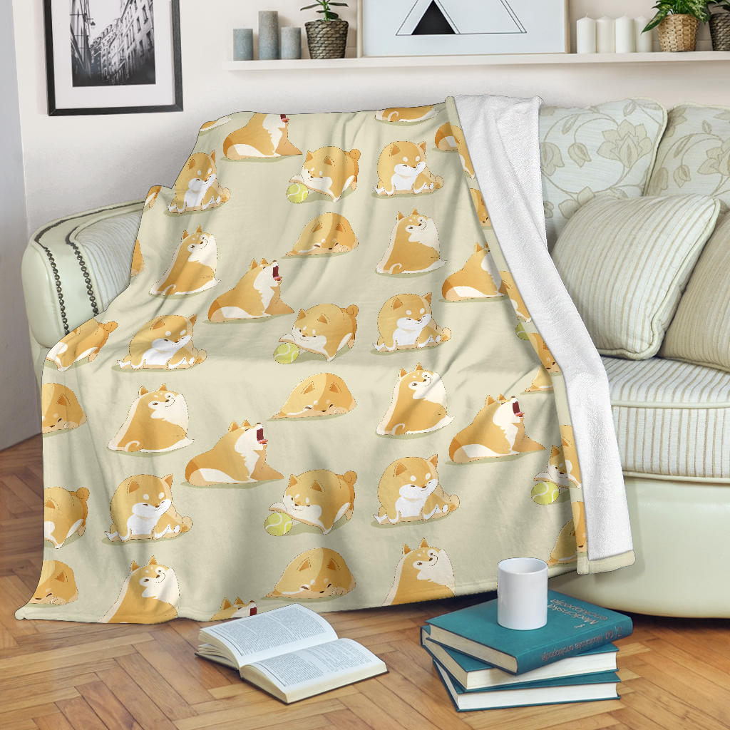 Cute Fat Shiba Inu Dog Pattern Premium Blanket