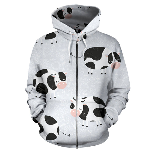 Cute Cows Pattern Zip Up Hoodie