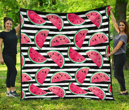Watercolor Paint Textured Watermelon Pieces Premium Quilt