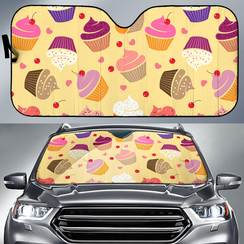 Cake Cupcake Heart Cherry Pattern Car Sun Shade