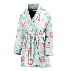Clock Time Pattern Blackground Women'S Bathrobe