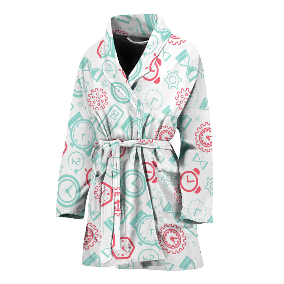 Clock Time Pattern Blackground Women'S Bathrobe