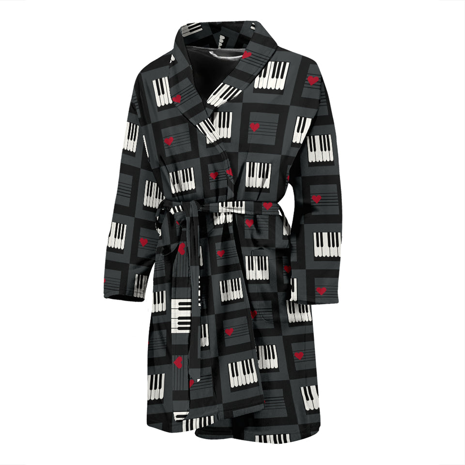 Piano Pattern Print Design 05 Men's Bathrobe