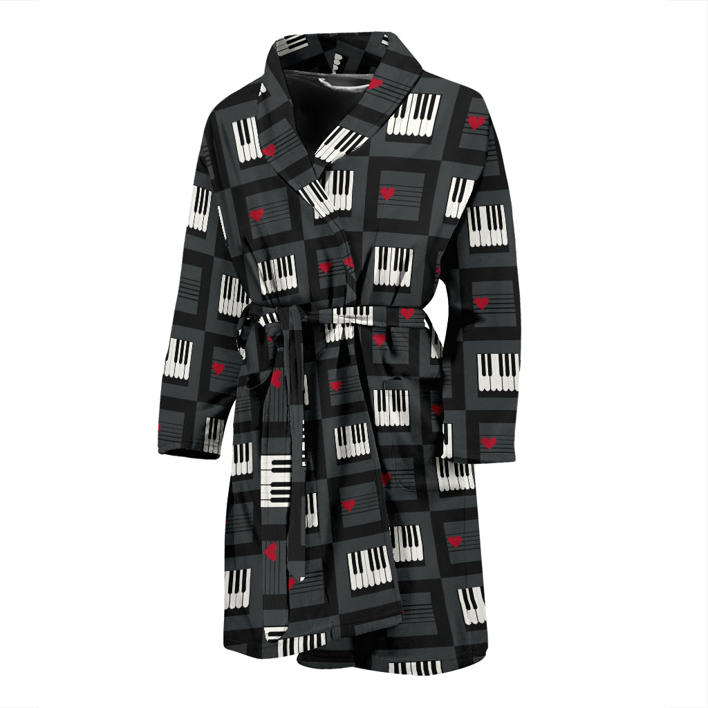 Piano Pattern Print Design 05 Men's Bathrobe